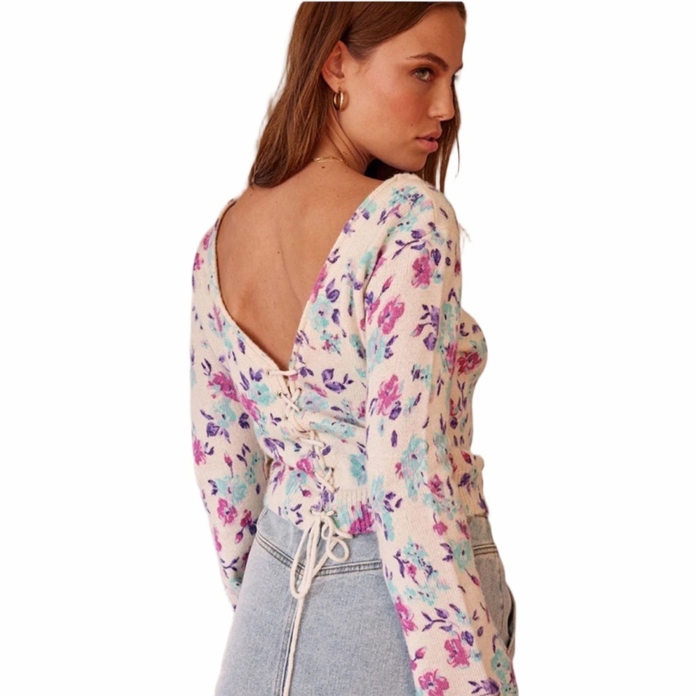 Saltwater LUXE Purple and Blue Vittoria Floral Sweater Medium